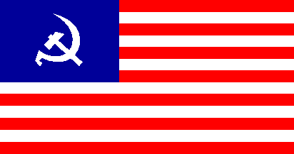 [White hammer and sickle in blue canton of USA flag]